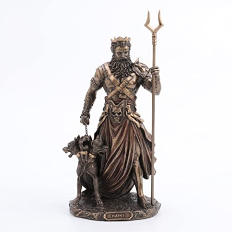Veronese Design Hades Griechischer Gott der Unterwelt mit Hirnhof-Statue, 26,9 cm, Kaltguss-Harz, Antik-Bronze-Finish