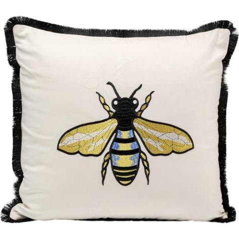 Kare Design Kissen Bee, 45x45cm, Weiß, Modern, Zierkissen, Dekokissen, Tiermotiv, mit Reißverschluss, Schlafzimmer, Wohnzimmer, für Sofas/Couches