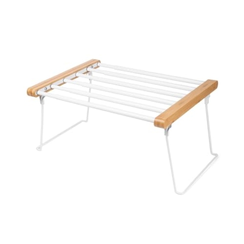 Compactor RAN9018 XTEND verlängerbares Regal für Schränke, 6 Teleskopstangen, epoxy-lackiertes Metall, Weiß und Holz, Abmessungen: 39 x 59,3 x Höhe 20 cm