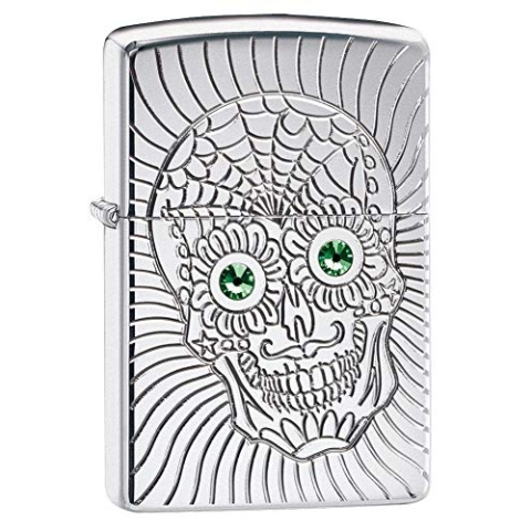 Zippo Armor Sugar Skull Design hochglanzpoliertes Chrom-Emblem angebrachtes Taschenfeuerzeug 49172 Chrome Einheitsgröße