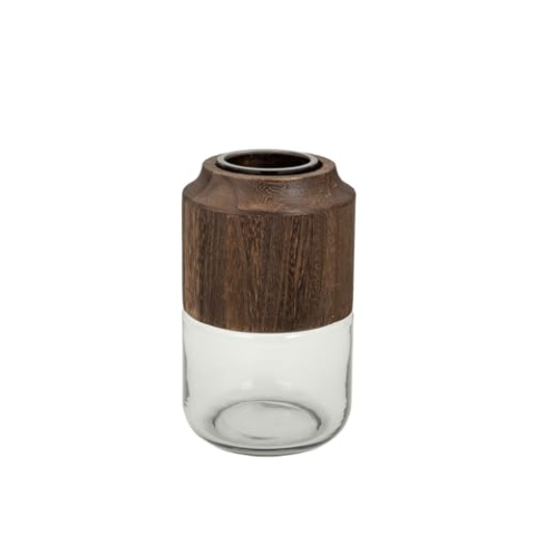 Alexandra House Living Vase, Naturholz, Glas, 14 x 23 x 14 cm