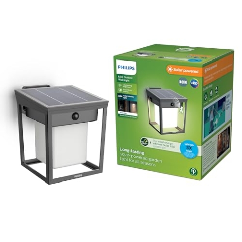 Philips Outdoor Ultra-Efficient Solar Blaise Wandleuchte 1.5W, Linkable Funktion, Tageslicht- und Bewegungssensor, 3000 Kelvin, IP44, anthrazit