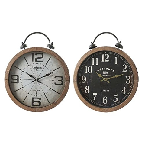 DKD Home Decor Wanduhr aus Glas Schwarz Papier Weiß Eisen Holz MDF (40 x 6 x 49 cm) (2 Stück) (Referenz: S3026656)