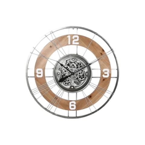 Home ESPRIT Wanduhr Silber Natur Glas Eisen Vintage 90 x 9,5 x 90 cm