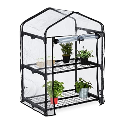 Relaxdays Gewächshaus Balkon, 2 Ebenen, HxBxT 94 x 67 x 49 cm, Foliengewächshaus, PVC-Folie, Stahl, transparent/ schwarz