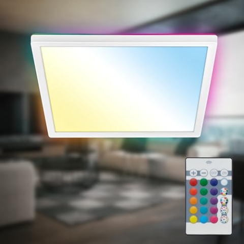 B.K.Licht - LED Deckenlampe flach mit Fernbedienung, RGBIC Backlight, CCT Lichtfläche, Dimmbar, Lampe, Deckenleuchte, Wohnzimmerlampe, LED Panel, Kinderzimmer, Decke, 29x29x3 cm, Weiß