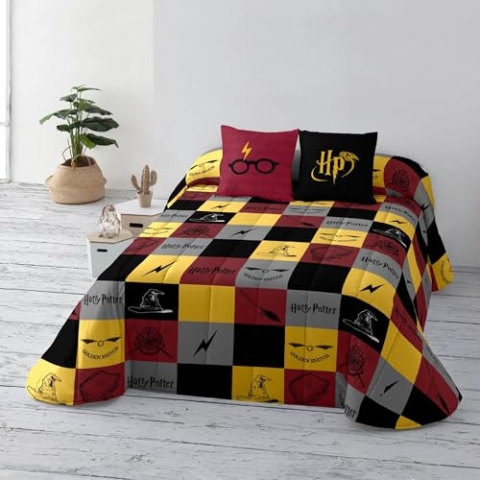 Belum | Harry Potter Tagesdecke, Bouti Hogwarts, kariert, Tagesdecke, Bio-Baumwolle, Frisur für 180 Betten, weiche Tagesdecke, Tagesdecke für alle Jahreszeiten