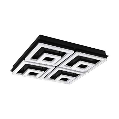 EGLO LED Deckenleuchte Fradelo 1, 8 flammige Deckenlampe, Wohnzimmerlampe aus Metall, Kunststoff in Schwarz, Kristall in Klar, Schlafzimmerlampe eckig, LEDs warmweiß, L x B 52 cm