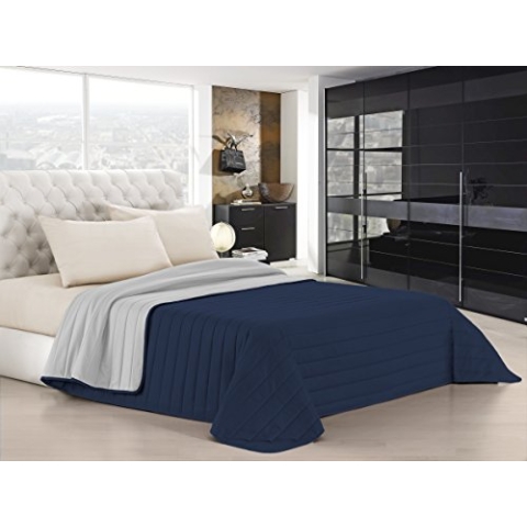 Italian Bed Linen Elegant Sommer Steppdecke dunkel blau/hell grau, 100% Mikrofaser, 170x270cm