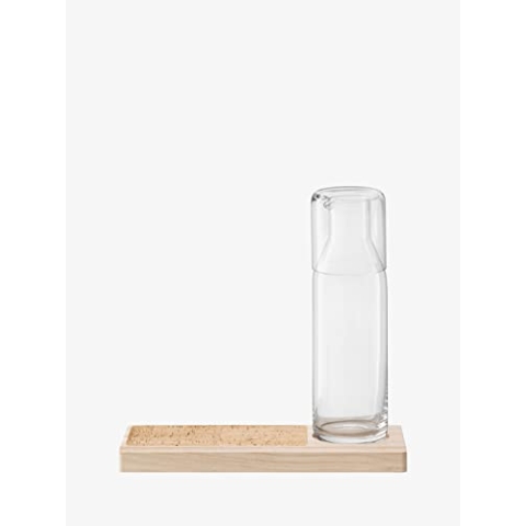 LSA International Plateau-Karaffen-Set, 28 cm, klar/asch/Kork, 1 Stück, mundgeblasenes und handgefertigtes Glas, handgehobeltes Holz, PU02