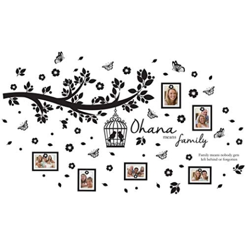 Wallflexi Swarovski Kristall und Haus Regeln Spruch Vogelkäfig Wand Sticker mit Foto Holzrahmen, Vinyl, Mehrfarbig, 90 X 30 X 0.05 CM