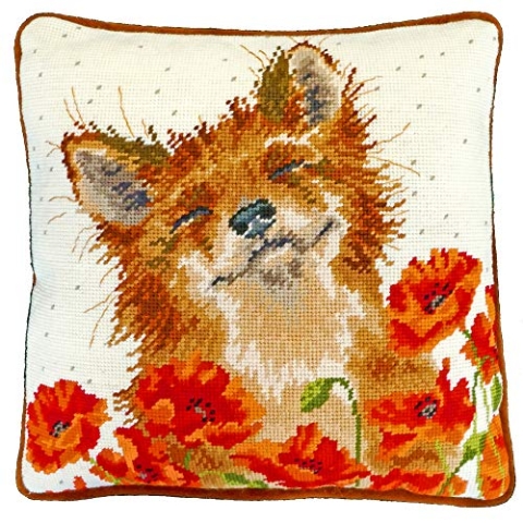 Bothy Threads Gobelin-Stickkissen Set Mohnfeld, 35,5x35,5cm, THD33, Stickbild vorbedruckt