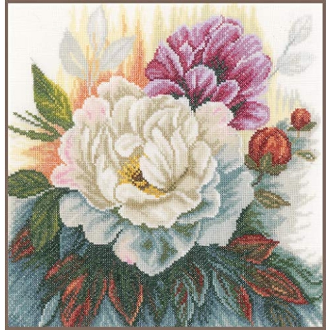 Lanarte Zählmusterpackung Weisse Rose Leinen Kreuzstichpackung, Baumwolle, Mehrfarbig, 25 x 25 x 0.3 cm