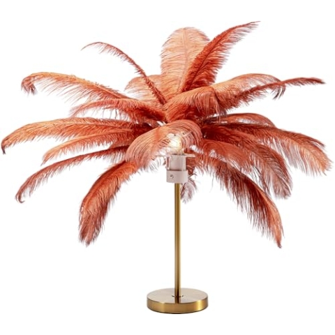 Kare Design Tischlampe Feather Palm Rusty, Rot, Desk Lamp, Schreibtischlampe, Nachttischlampe, Dekoleuchte, Leuchtmittel nicht inklusiv, Tischleuchte, Palmen Motiv, Federn, 60x50x50cm