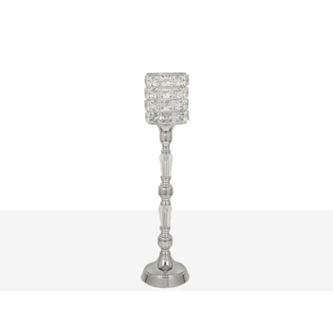 Romimex Kerzenhalter, silberfarben, 12 x 44 x 12 cm, Glas