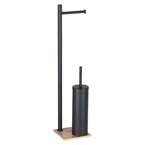 Gedy Trilly Columna Toilettenpapierhalter und Toilettenbürstenhalter Natur-Schwarz matt