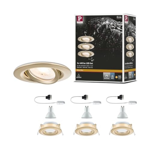 Paulmann 92408 LED Einbauleuchte Nova Plus IP65 rund 93mm 30° GU10 3x6W 3x460lm 230V dimmbar 2700K Gold matt