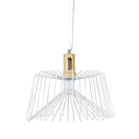 Relaxdays Design Pendelleuchte GRID, Gitter-Optik, Trapez-Form, Metall, Holzfassung, Retro, E27 Fassung, 1 flammig, HBT: ca. 145 x 40 x 40 cm, weiß