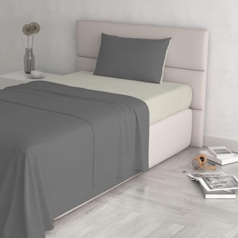 Italian Bed Linen “ Natural Colour” Bettwäsche Set, Baumwolle, Rauchgrau/Creme, Einzeln