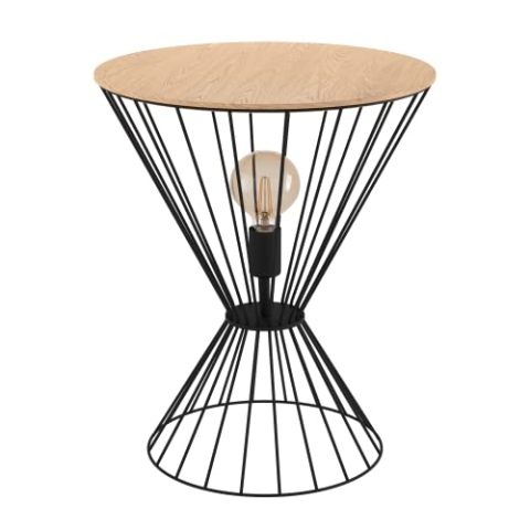 EGLO Tisch mit Beleuchtung Desierto, Beistelltisch mit Licht, beleuchteter Wohnzimmertisch aus Metall in Schwarz, Holz in Braun, Nachttisch mit Lampe, Tritt-Schalter, E27 Fassung