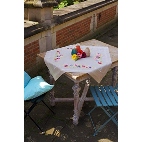 Vervaco Kreuzstich Stickpackungen Tischdecke Stiefmütterchen Stickdecken Vorgezeichnet Basteln Erwachsene Kreativ Set Vorgedruckte Decke Sticken 80 x 80 cm Stickset DIY Sticken Set