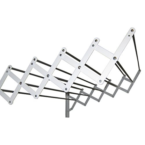 Sauvic Ausziehbarer Wäscheaufhänger aus Stahlstreifen mit weißer Kunststoffbeschichtung und 10 Aluminiumstäben von 120 cm Länge