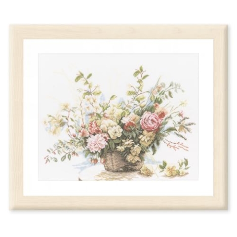 Lanarte Kreuzstich Stickpackungen Gezählter Kreuzstichbilder Set ROSENSTRAUSS Wanddekoration Handarbeit Set für Erwachsene 49 x 39 cm DIY Deko Bastelset Handwerker Kreative Geschenkset