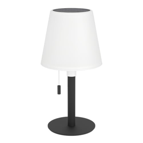 EGLO Solar Tischleuchte Montapalma-L, Outdoor Akku Tischlampe dimmbar mit Zugschalter, kabellose Solarlampe für außen, Stahl in schwarz, Kunststoff weiß, warmweiß, RGB, IP54