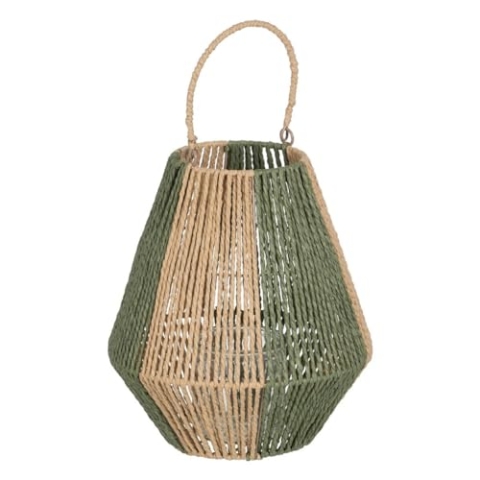 BigBuy Home Laterne Windlicht Laterne Grün Beige Metall Papier Glas 27 x 27 x 30 cm
