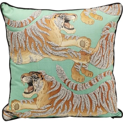 Kare Design Kissen Tiger Love Mint, Mehrfarbig, Zierkissen mit Füllung, Dekokissen mit Reißverschluss, Sofakissen, 45x45cm (L/B)