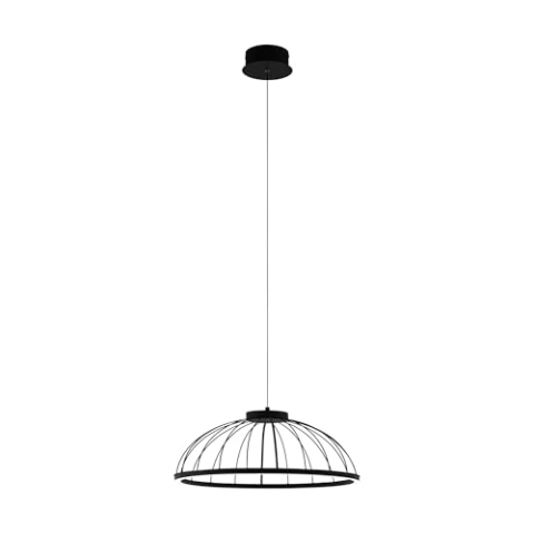 EGLO LED Pendelleuchte Bogotenillo, 1 flammige Hängelampe Vintage, Hängeleuchte aus Stahl und Kunststoff, Esstischlampe in Schwarz, Weiß, Wohnzimmerlampe hängend, Ø 50 cm