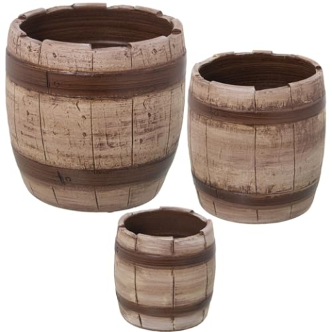Alexandra House Living Set aus Blumentöpfen, Braun, Keramik, Fass, 3 Stück