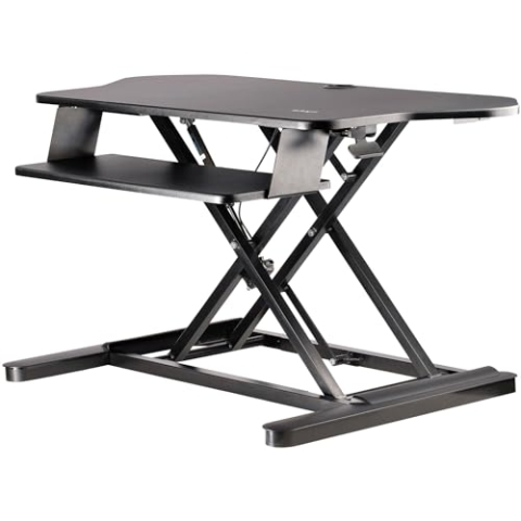 StarTech.com Corner Sit Stand Desk Converter with Keyboard Tray - Large Surface (35" x 21") - Height Adjustable Ergonomic Desktop/Tabletop Standing Workstation - Supports Dual Monitors (ARMSTSCORNR)
