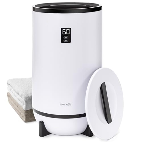 SereneLife Elektrischer Handtuchwärmer Eimer, Handtuchtrockner mit Timer, Towel Warmer for 2 Towels, Energiesparend & Mobil mit Überhitzungsschutz, Automatischer Abschaltung, Spa & Wellness, Schwarz