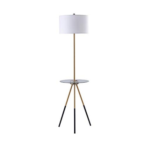 Versanora Myra Moderne Leselampe Dreibein-Stehleuchte Standleuchte weiß VN-L00068-UK mit USB-Anschluss und Glastisch
