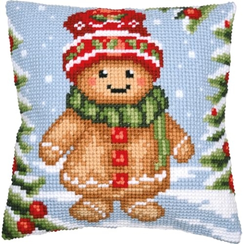 VERVACO Kreuzstich Stickpackungen Kissen Stickerei Set Anfänger Vorgedruckt Gingerbreadguy DIY Set Kreativ Set Für Erwachsene Dekoratives Kissen ca. 40 x 40 cm Bastelset Handwerker Haus Dekoration