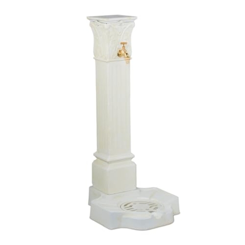 Relaxdays Standbrunnen antik, mit Wasserhahn & Becken, HxBxT: 93 x 47 x 38 cm, Wasserzapfsäule Garten, Terrasse, weiß