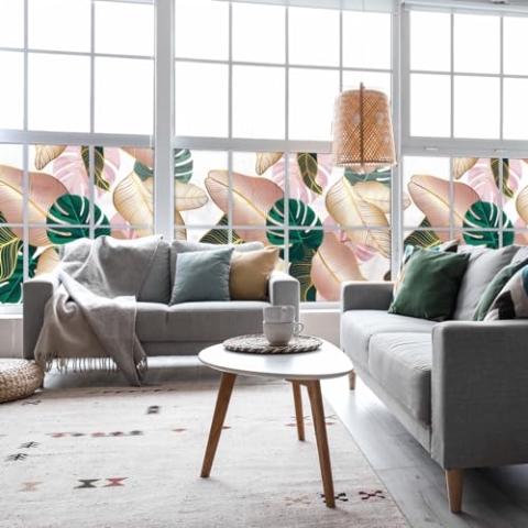 Ambiance Sticker Selbstklebende Sichtschutzfolie für Fenster, Blickdicht, Tropische Blätter, selbstklebend, Sichtschutz, für Fenster & Duschtür, groß, 40 x 100 cm