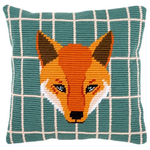 Vervaco Stickpackung Kissen Langstich Set GUNTHER Schräger Spannstich Stickerei Set Anfänger Basteln Erwachsene Kreativ Set ca. 40 x 40 cm Bastelset Handwerker Handarbeit Zubehör Geschenkset