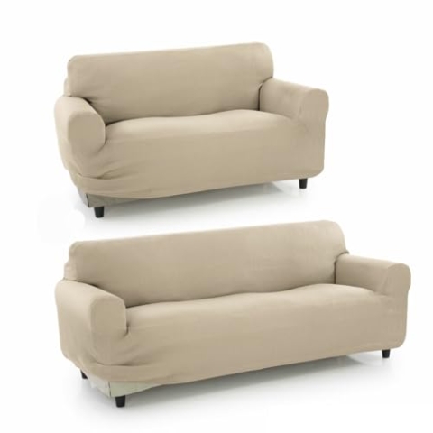 SOFAKOVER® Super elastischer Sofabezug, 2er-Pack, für 3- und 2-Sitzer, atmungsaktiv, bequem und langlebig, Sofaüberwurf, einfach anzubringen, 2+3-Sitzer, Beige