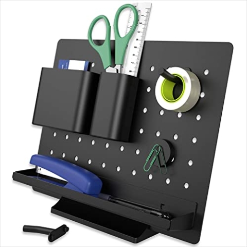 ACROPAQ Schreibtisch Organizer - Premium Büro mit Stifthalter, Sortierfächer, Hacken und Magnet, Stecktafel 6 Aufsätzen, Individuell anpassen - Schwarz, DO01
