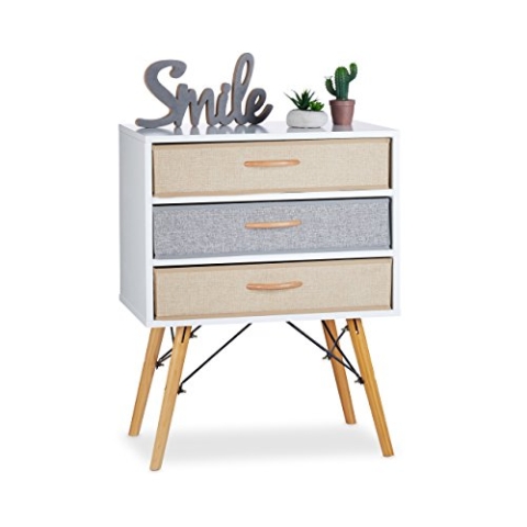 Relaxdays, Mehrfarbig Kommode mit 3 Schubladen, Beistellschrank, entnehmbare Faltboxen, Nachtkommode HxBxT 74x58x44 cm, Standard