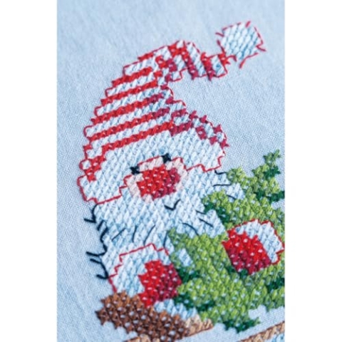VERVACO Kreuzstich Stickpackungen Tischdecke Wichtel und Rentier Stickdecken Vorgezeichnet Basteln Erwachsene Kreativ Set Vorgedruckte Decke Sticken 80 x 80 cm Stickset Weihnachten DIY Sticken Set
