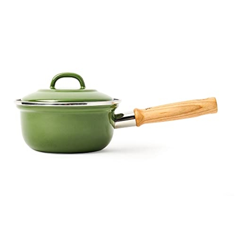 BK Indigo Holländisches Erbe Emaillierter Kochtopf mit Deckel mit PFAS-Freier Keramik-Antihaftbeschichtung, 16 cm/1,2 Liter, Induktion, Spülmaschinenfest, Backofenfest, Grün