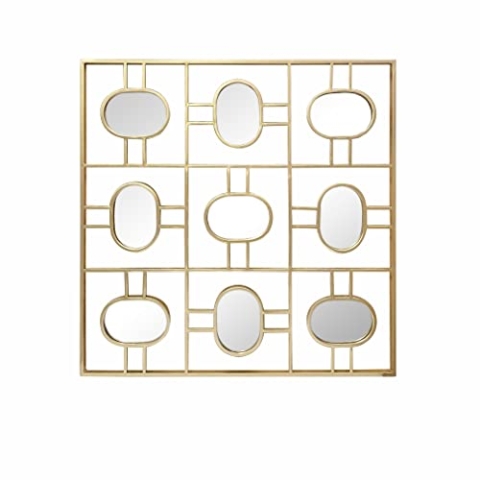 LW Collection Wandspiegel Gold Quadratisch 80x80 cm Metall - große Spiegelwand - Industriell - Wohnzimmer Flur - Badspiegel - Spiegel mit kleinen Spiegeln