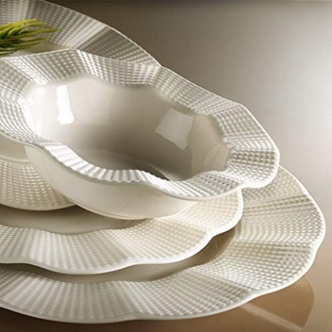 Elegant 24-Piece Dinner Set, 100% Porcelain, Cream Color | Includes Service Plates, Bowls & Dessert Plates | Dishwasher & Microwave Safe, Perfect for Any Occasion