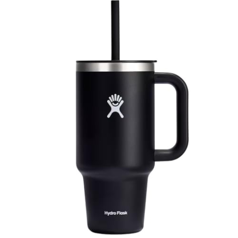 HYDRO FLASK - Travel Tumbler - Thermobecher 946 ml (32 Oz) mit verschließbarem Press-In-Strohhalmdeckel - Edelstahl - Doppelwandige Vakuumisolierung - Spritzwassergeschützter Deckel - Black