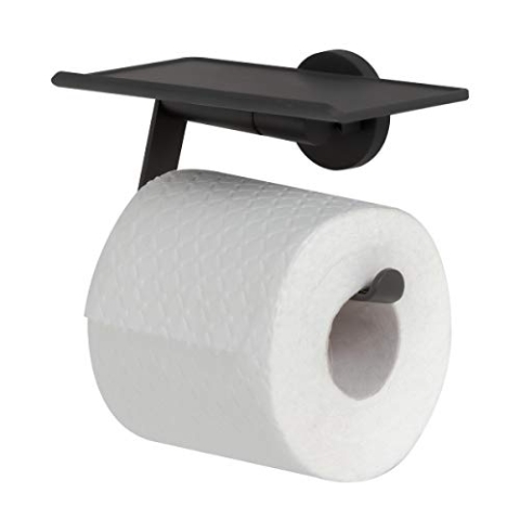 Tiger Noon Toilettenpapierhalter mit praktischer Ablage, Toilettenrollenhalter aus Edelstahl, Farbe: Schwarz, BxHxT: 15 x 8,5 x 9,5 cm