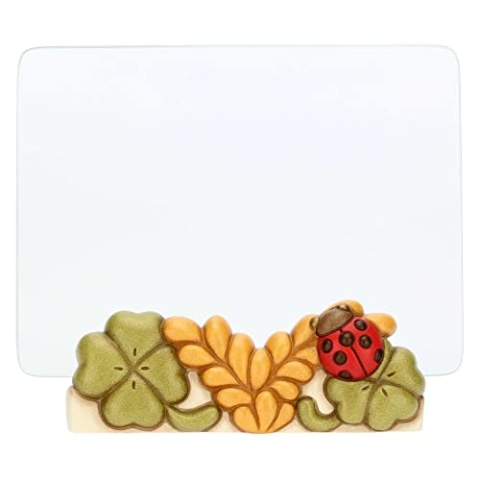 THUN, Bilderrahmen aus Keramik, handdekoriert mit Marienkäfer und Glas-Bilderrahmen, Linie Blumen und Muster, 16 x 8 x 6 cm