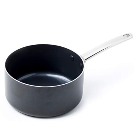 GreenPan Stielkasserolle Keramik Beschichtet, Induktion-, Ofen- und Spülmaschinengeeignet - 20 cm/3L, Schwarz